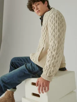 Lucky Brand cable zip up cardigan cream*MEN Sweaters