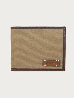 Lucky Brand canvas with leather trim bifold wallet natural*MEN Bags & Wallets