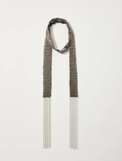 Lucky Brand chain fringe silk skinny scarf light grey*WOMEN Scarves & Bandanas