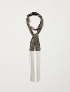 Lucky Brand chain fringe silk skinny scarf light grey*WOMEN Scarves & Bandanas