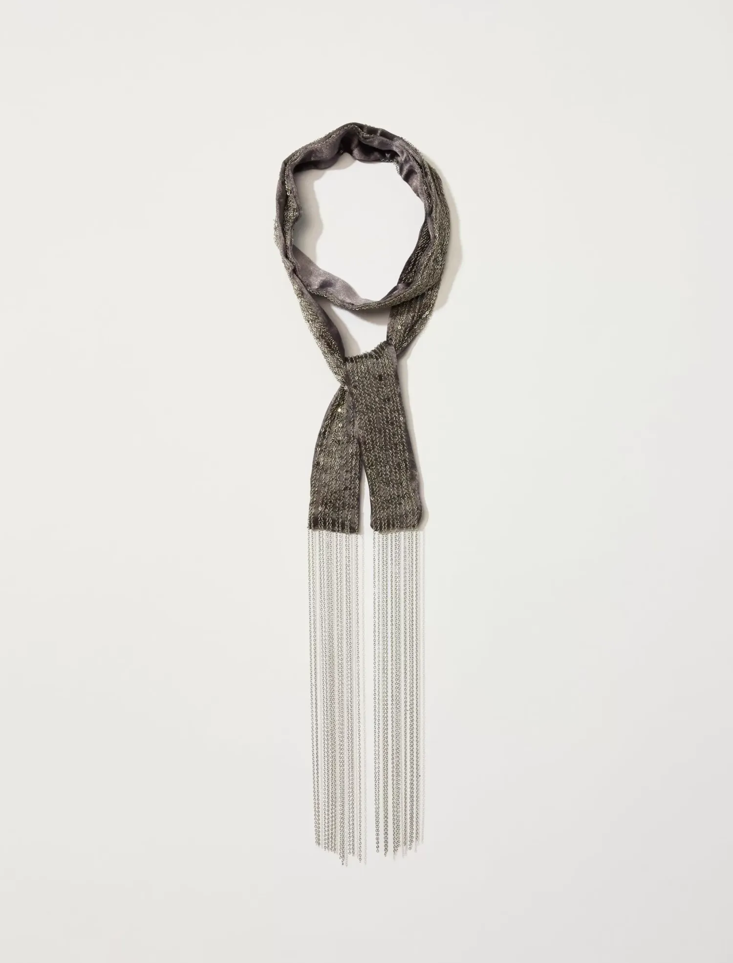 Lucky Brand chain fringe silk skinny scarf light grey*WOMEN Scarves & Bandanas