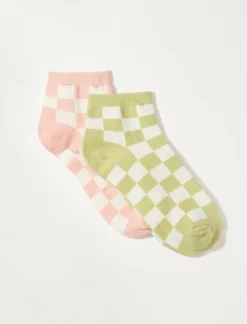 Lucky Brand checkered ped sock 2 pk light pink*WOMEN Socks
