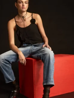 Lucky Brand chiffon ruffle tank black*WOMEN Blouses