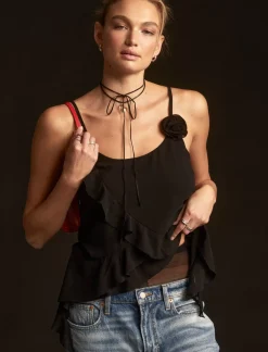 Lucky Brand chiffon ruffle tank black*WOMEN Blouses