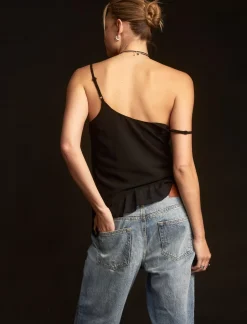 Lucky Brand chiffon ruffle tank black*WOMEN Blouses