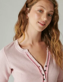 Lucky Brand chunky cropped raw edge henley lilac sachet*WOMEN Knit Tops