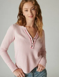 Lucky Brand chunky cropped raw edge henley lilac sachet*WOMEN Knit Tops