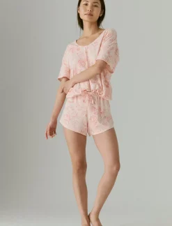 Lucky Brand cinched hem tee & curved hem short set coral pink*WOMEN Intimates & Sleepwear