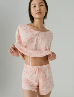 Lucky Brand cinched hem tee & curved hem short set coral pink*WOMEN Intimates & Sleepwear
