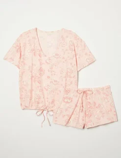 Lucky Brand cinched hem tee & curved hem short set coral pink*WOMEN Intimates & Sleepwear