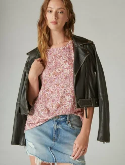 Lucky Brand classic crew pink combo*WOMEN Knit Tops