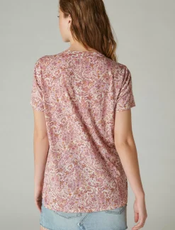 Lucky Brand classic crew pink combo*WOMEN Knit Tops