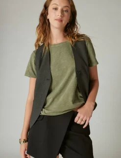 Lucky Brand classic crew dusty olive*WOMEN Knit Tops
