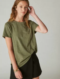 Lucky Brand classic crew dusty olive*WOMEN Knit Tops