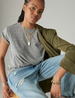 Lucky Brand classic crew heather grey*WOMEN Knit Tops