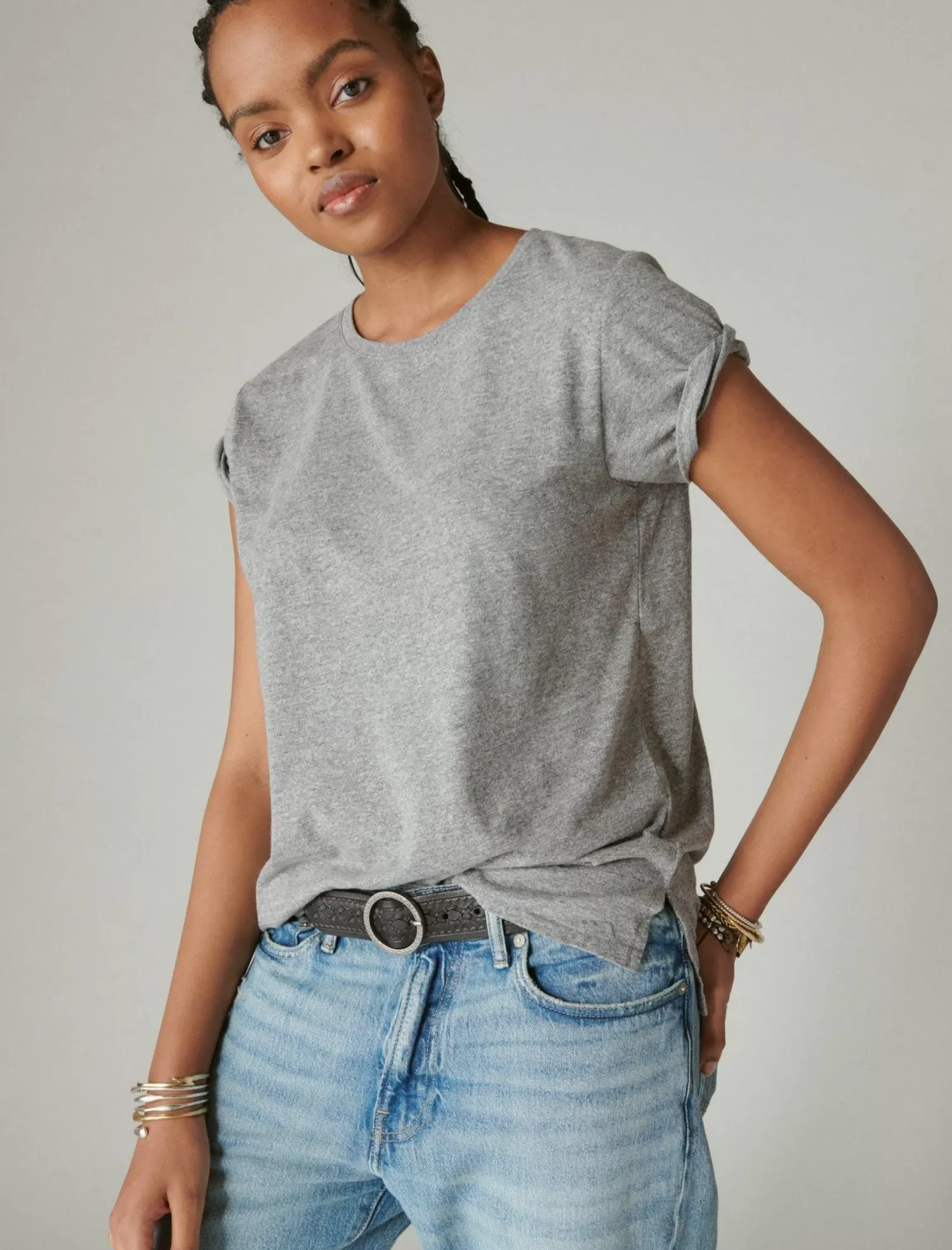Lucky Brand classic crew heather grey*WOMEN Knit Tops