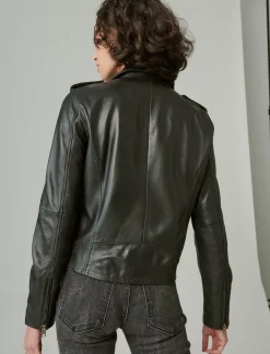 Lucky Brand classic leather moto jacket washed black*WOMEN Jackets & Outerwear