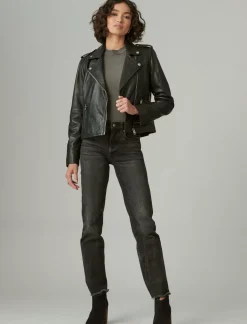 Lucky Brand classic leather moto jacket washed black*WOMEN Jackets & Outerwear