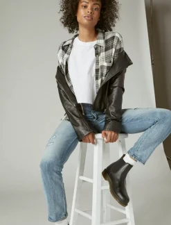 Lucky Brand classic leather moto jacket washed black*WOMEN Jackets & Outerwear