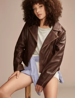 Lucky Brand classic leather moto jacket chestnut*WOMEN Jackets & Outerwear