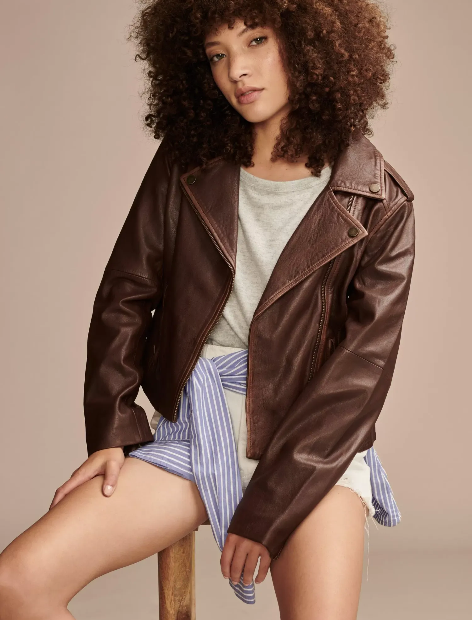 Lucky Brand classic leather moto jacket chestnut*WOMEN Jackets & Outerwear