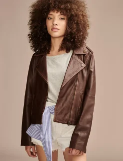 Lucky Brand classic leather moto jacket chestnut*WOMEN Jackets & Outerwear