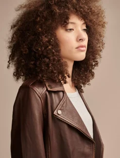 Lucky Brand classic leather moto jacket chestnut*WOMEN Jackets & Outerwear