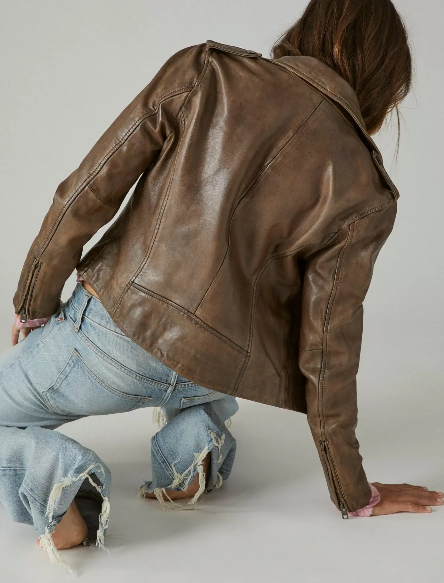 Lucky Brand classic leather moto jacket brown beige*WOMEN Jackets & Outerwear