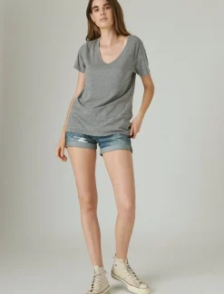 Lucky Brand classic v-neck light heather grey (b03)*WOMEN Graphic Tees