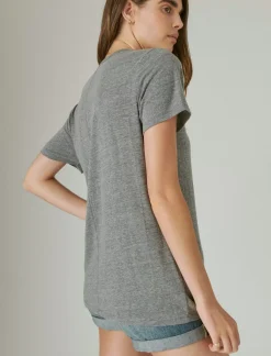 Lucky Brand classic v-neck light heather grey (b03)*WOMEN Graphic Tees