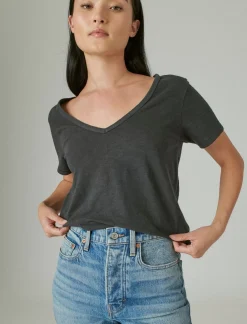 Lucky Brand classic v-neck jet black*WOMEN Graphic Tees