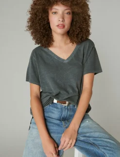 Lucky Brand classic v-neck asphalt*WOMEN Knit Tops