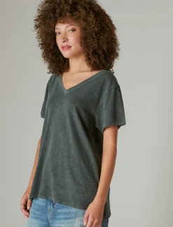 Lucky Brand classic v-neck asphalt*WOMEN Knit Tops