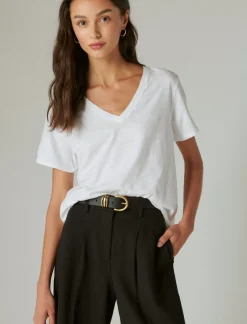 Lucky Brand classic v-neck bright white*WOMEN Knit Tops