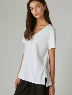 Lucky Brand classic v-neck bright white*WOMEN Knit Tops