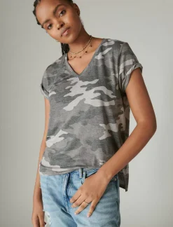 Lucky Brand classic v-neck black camouflage*WOMEN Knit Tops