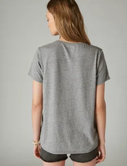 Lucky Brand classic v-neck medium heather grey*WOMEN Knit Tops