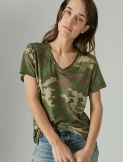 Lucky Brand classic v-neck green camo*WOMEN Knit Tops