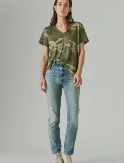 Lucky Brand classic v-neck green camo*WOMEN Knit Tops