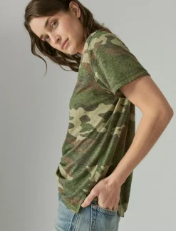 Lucky Brand classic v-neck green camo*WOMEN Knit Tops
