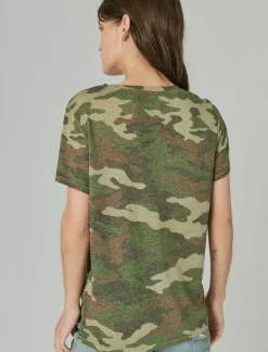 Lucky Brand classic v-neck green camo*WOMEN Knit Tops