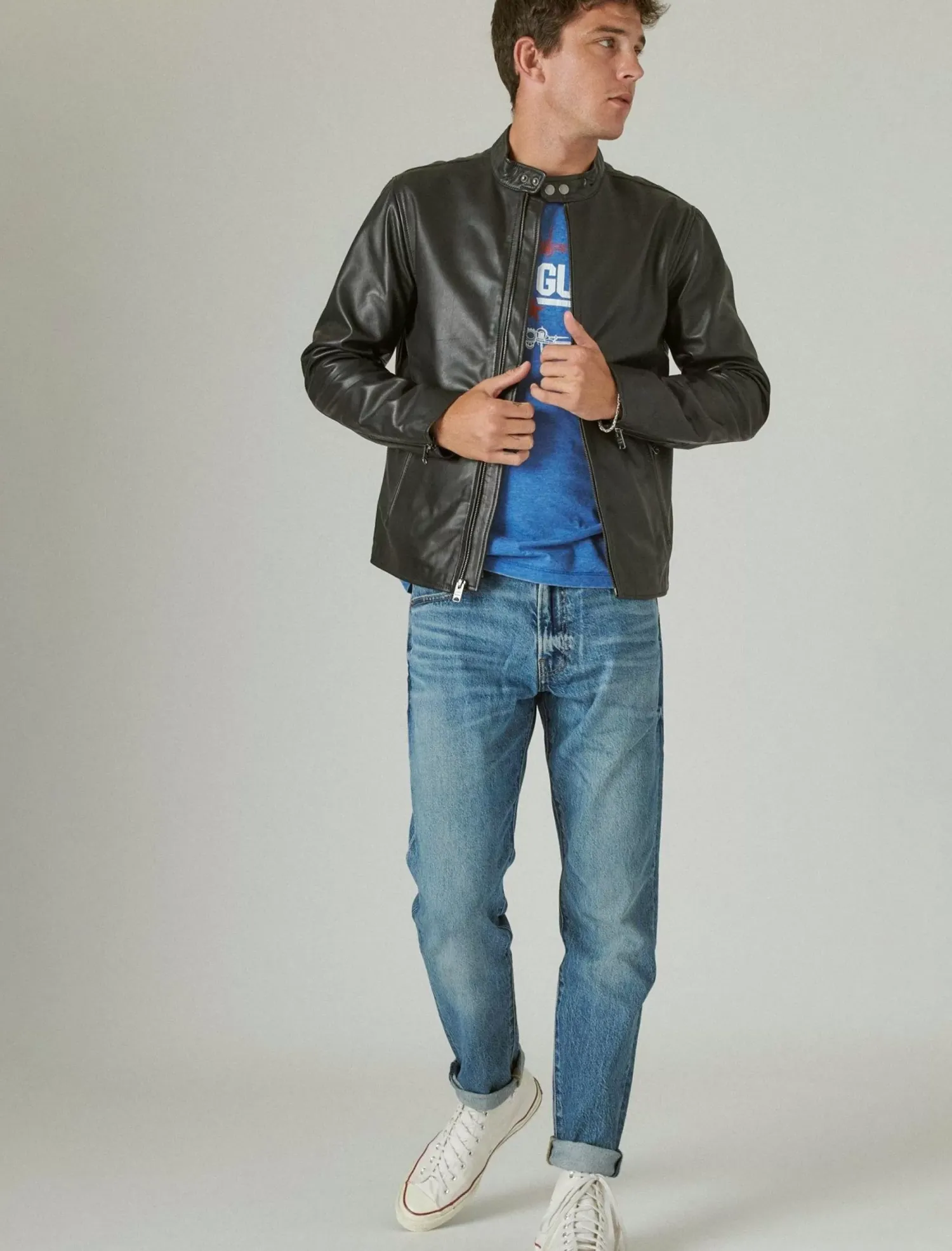 Lucky Brand clean leather bonneville jacket #001 black*MEN Jackets & Outerwear