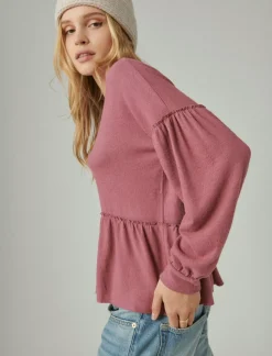 Lucky Brand cloud jersey babydoll top rose brown*WOMEN Activewear