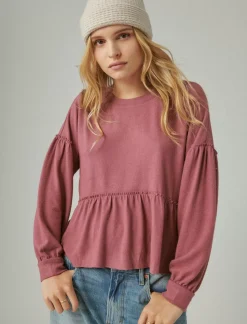 Lucky Brand cloud jersey babydoll top rose brown*WOMEN Activewear