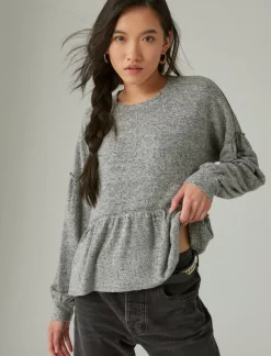Lucky Brand cloud jersey babydoll top medium heather grey*WOMEN Activewear