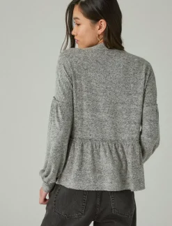 Lucky Brand cloud jersey babydoll top medium heather grey*WOMEN Activewear