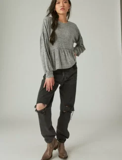 Lucky Brand cloud jersey babydoll top medium heather grey*WOMEN Activewear