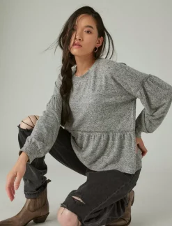 Lucky Brand cloud jersey babydoll top medium heather grey*WOMEN Activewear