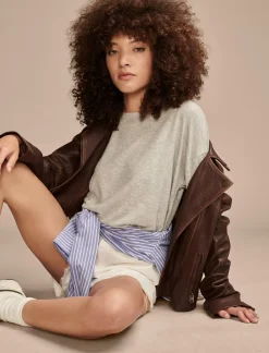Lucky Brand cloud jersey bubble top light heather grey*WOMEN Knit Tops