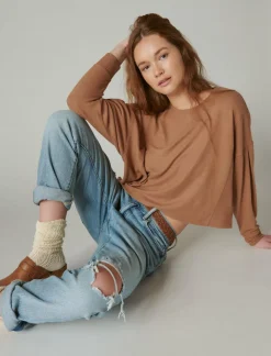Lucky Brand cloud jersey exposed seam top raw umber*WOMEN Activewear